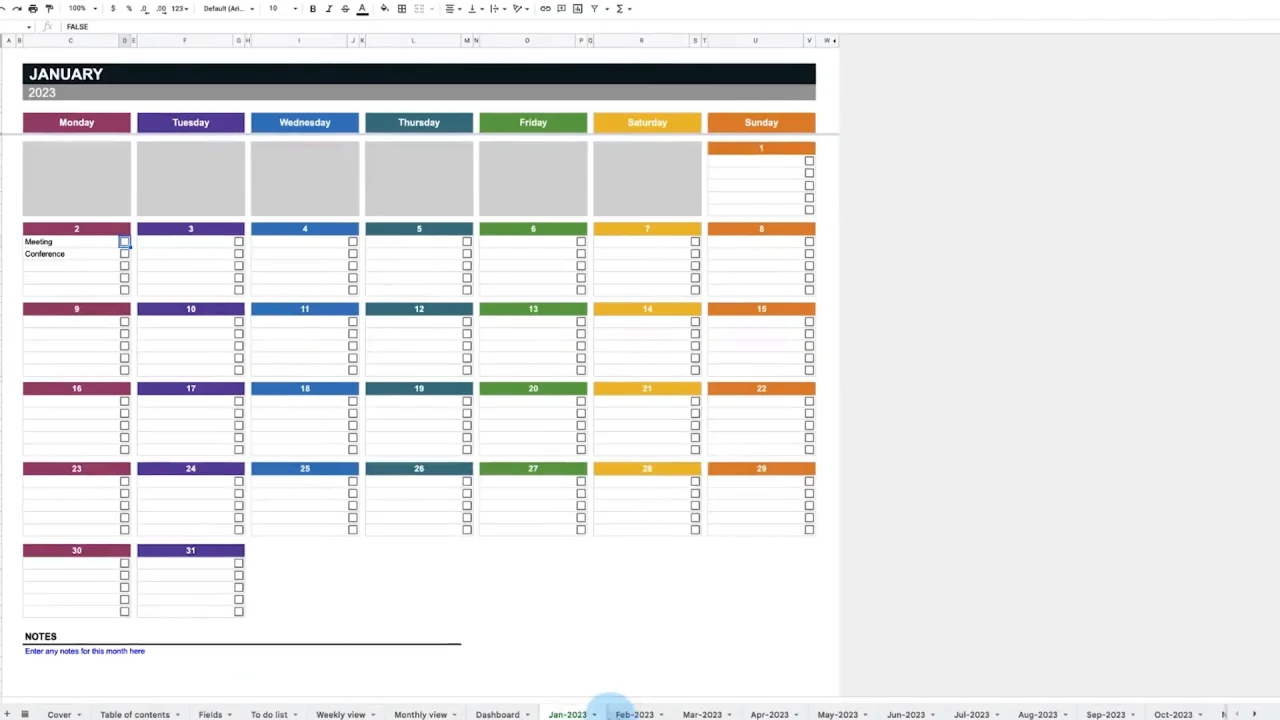 Agenda 2024 Excel 2023 Calendar Spreadsheet Template
