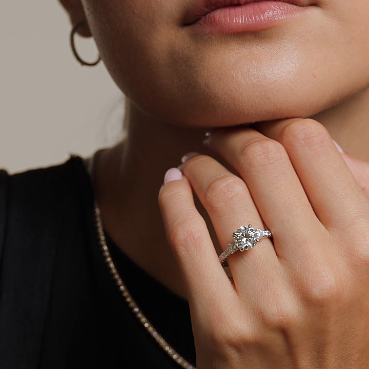 Amelie Three Stone Diamond Ring in Platinum