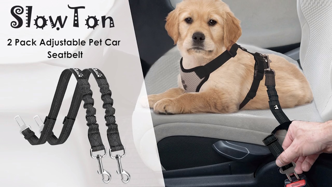 SlowTon Dog Car Harness Seatbelt Set Pet Vest Harness with Safety Seat Belt for Trip and Daily Use Adjustable Elastic Strap