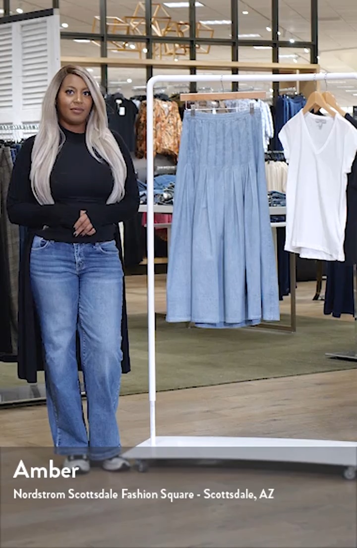 THE GREAT. The Rhythm Pleated Chambray Midi Skirt | Nordstromrack