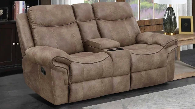 Microfiber reclining loveseat with console discount