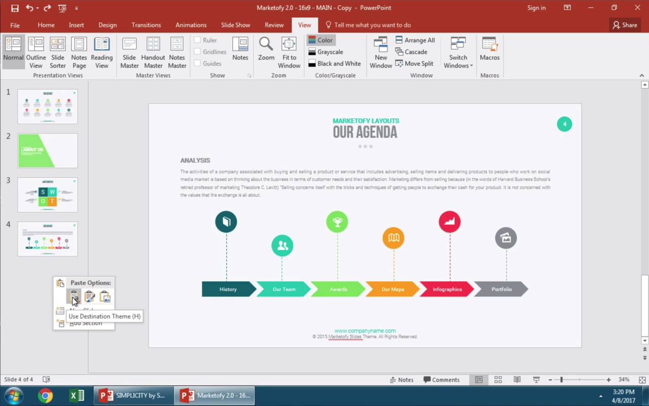 powerpoint 2016 copy slide master to another presentation