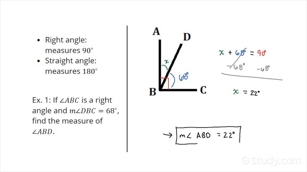 Finding an Angle Measure in a Figure with a Right or Straight Angle ...