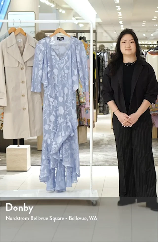 Alex Evenings Metallic Floral High-Low Chiffon Jacquard Midi Dress