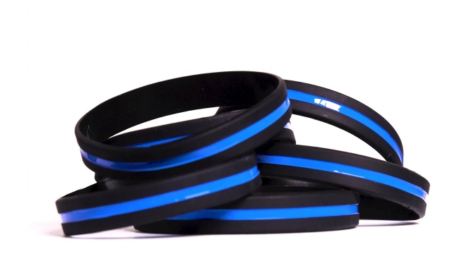 10 Pack of Thin Blue Line Blue Lives Matter Adult 8 Inch Elastic Silicone Rubber  Bracelets (