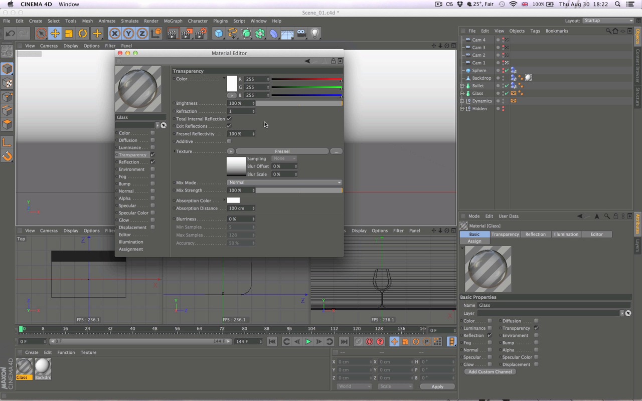create glass material cinema 4d