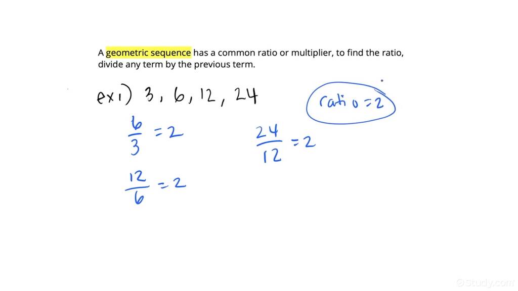 Identifying Geometric Sequences and Finding the Common Ratio | Algebra ...
