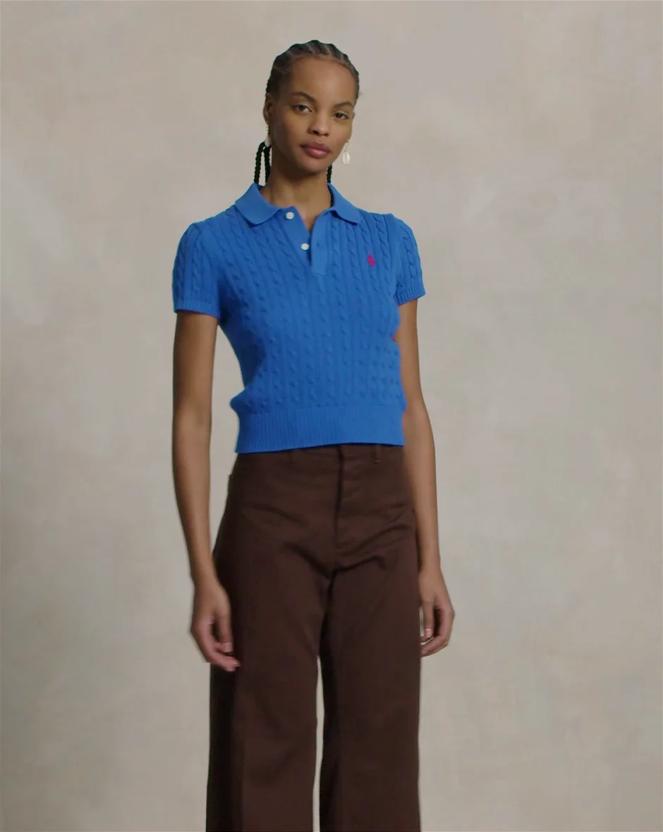 Polo Ralph Lauren Crop Cable Knit Cotton Polo Sweater | Nordstrom