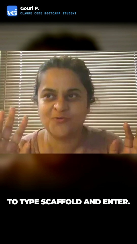Gouri P. speaking to camera