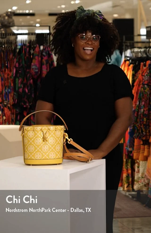 T Monogram Contrast Embossed Bucket Bag: Women's Designer