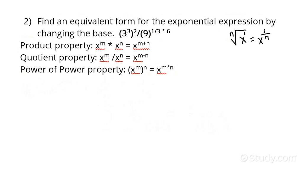 Finding Equivalent Forms Of Exponential Expressions Algebra