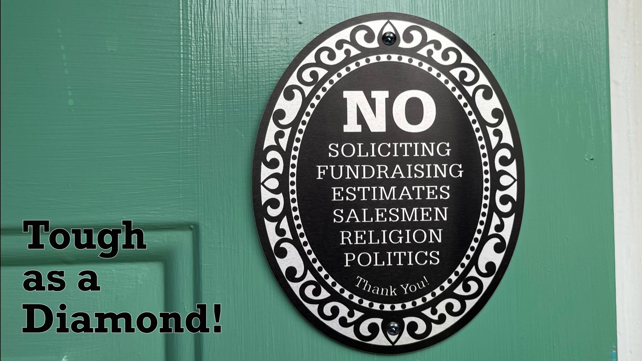 No Soliciting Fundraising Diamond Plate Oval Sign DP-0125