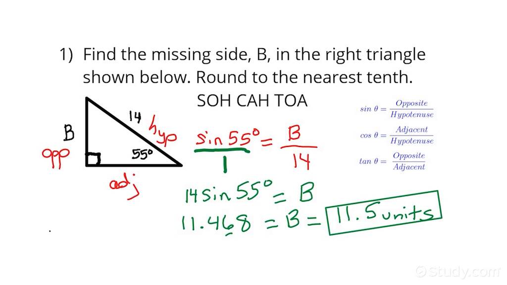 Using Trigonometric Ratios to Solve for a Side of a Right Triangle ...