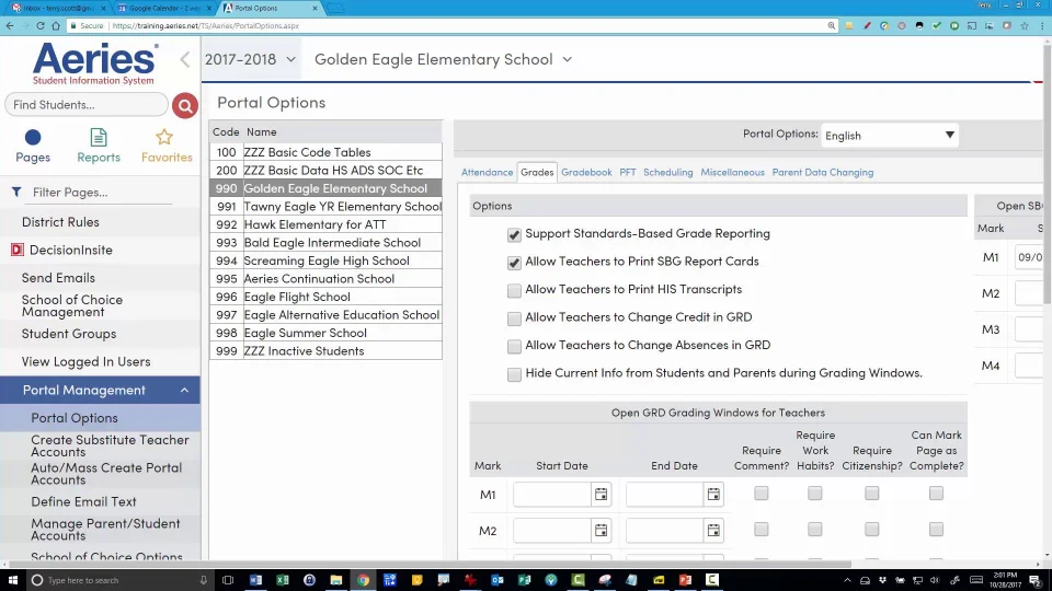 Standards Based Grade Reporting - Security and Portal Options 