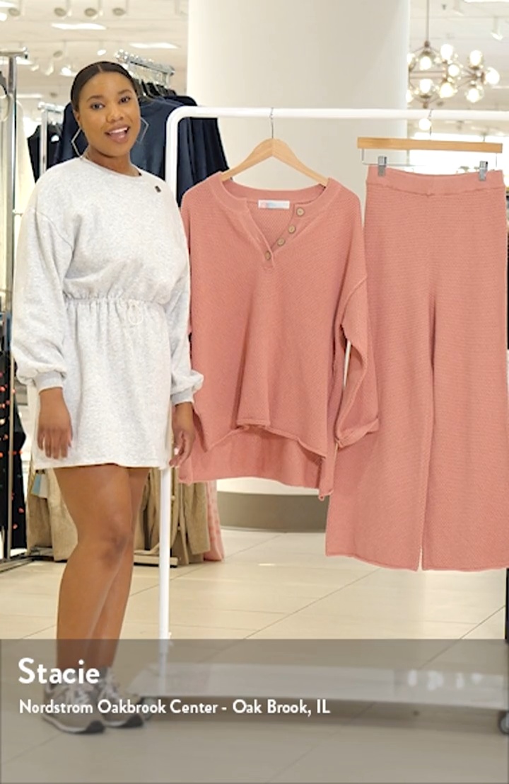 free-est Hailee Waffle Stitch Long Sleeve Top & Wide Leg Pants Knit Set