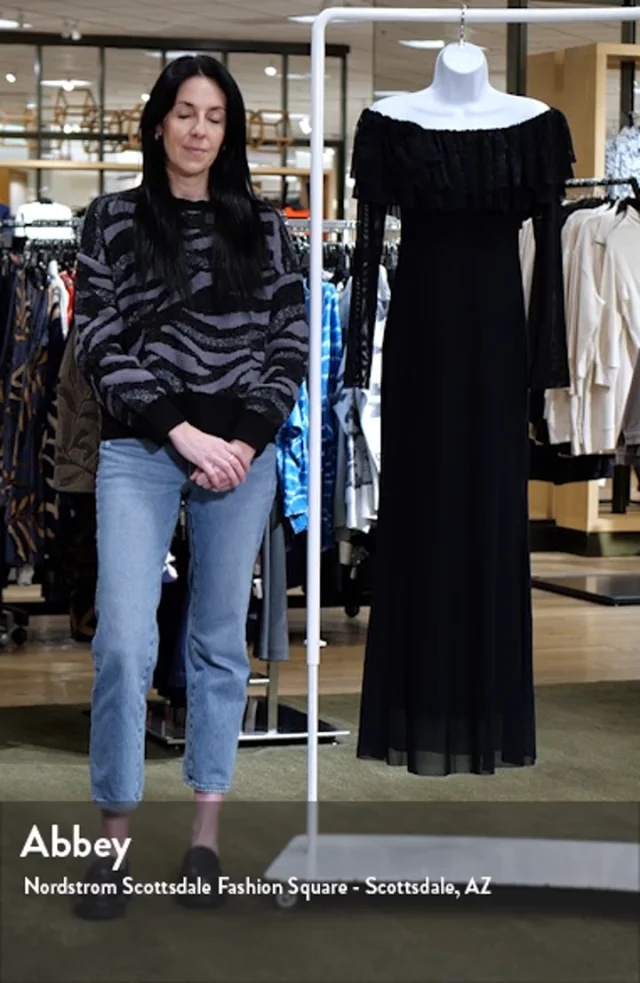 AFRM Betty Off the Shoulder Long Sleeve Mesh Maxi Dress