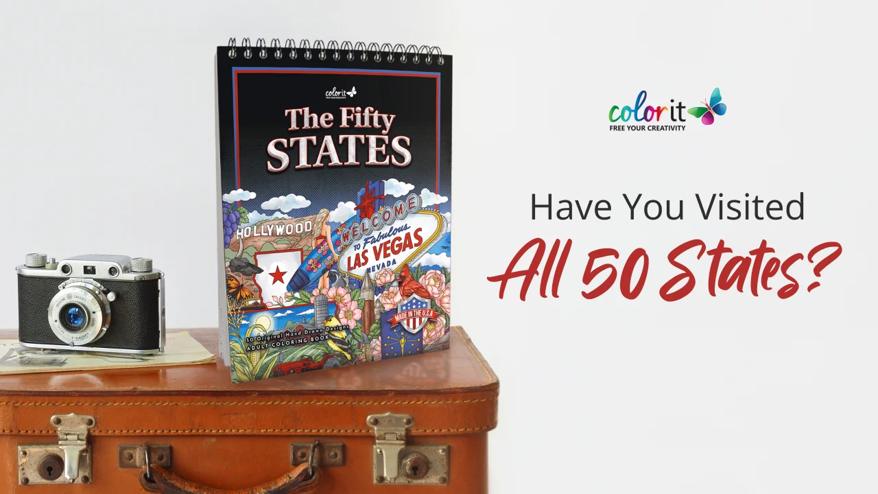 ColorIt Colorit The Fifty States Spiral Bound Adult Coloring Book, 50  Original Designs With Perforated Pages, Lay Flat Solid Book Cover