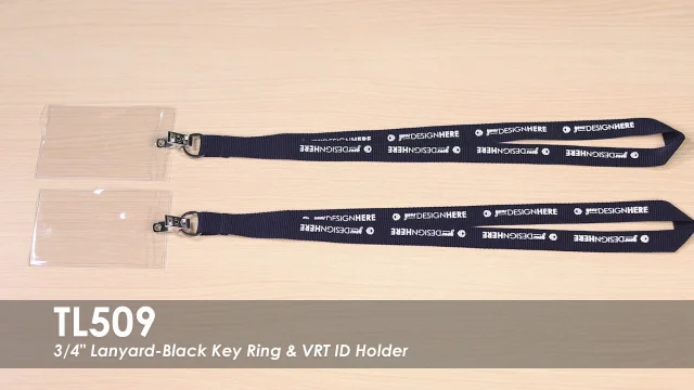 Custom Printed 3/4-In. Lanyard-Black Key Ring & Hor ID Holder - Qty: 25