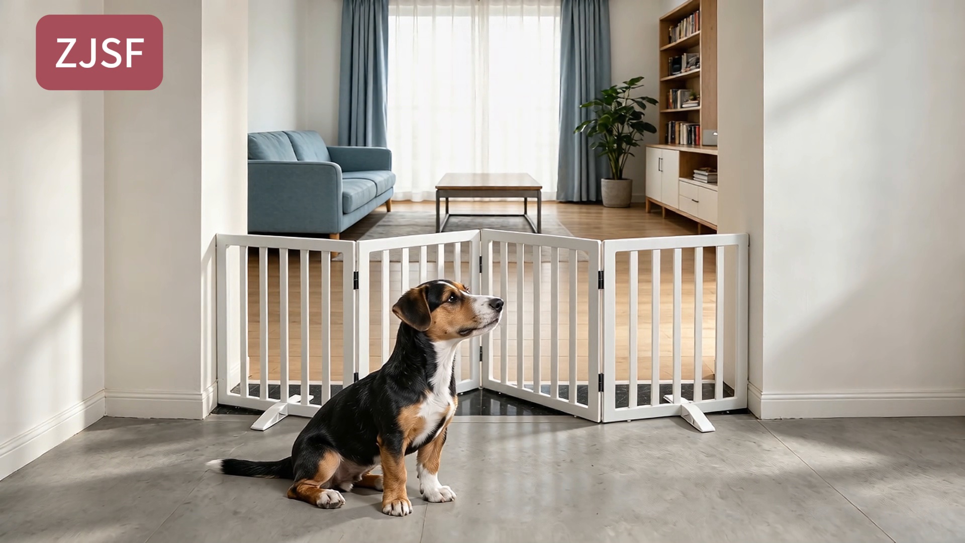 (犬太郎)ゲートファズ　GATEFUZZ ZJSF 4 Panel Foldable Wooden Freestanding Dog Gate, White, 80 x 24