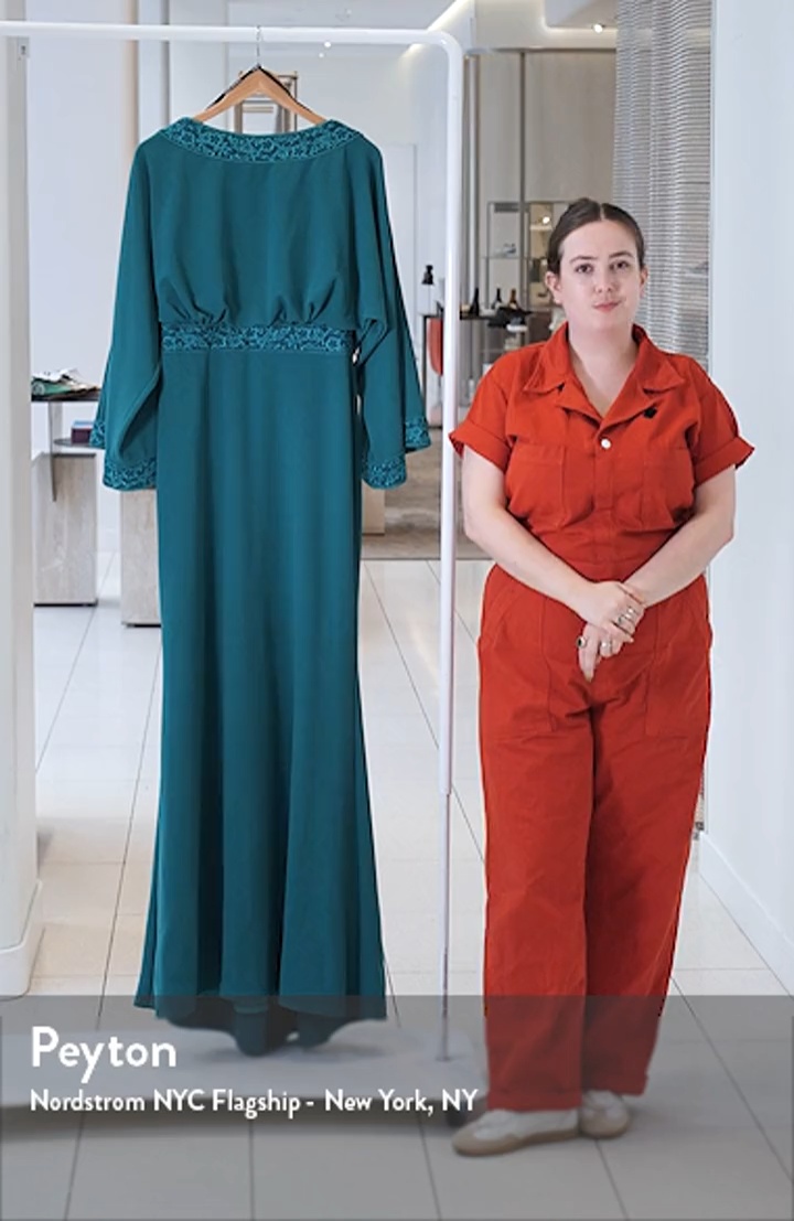 Tadashi Shoji Drape Back Crepe Long Sleeve Gown | Nordstrom