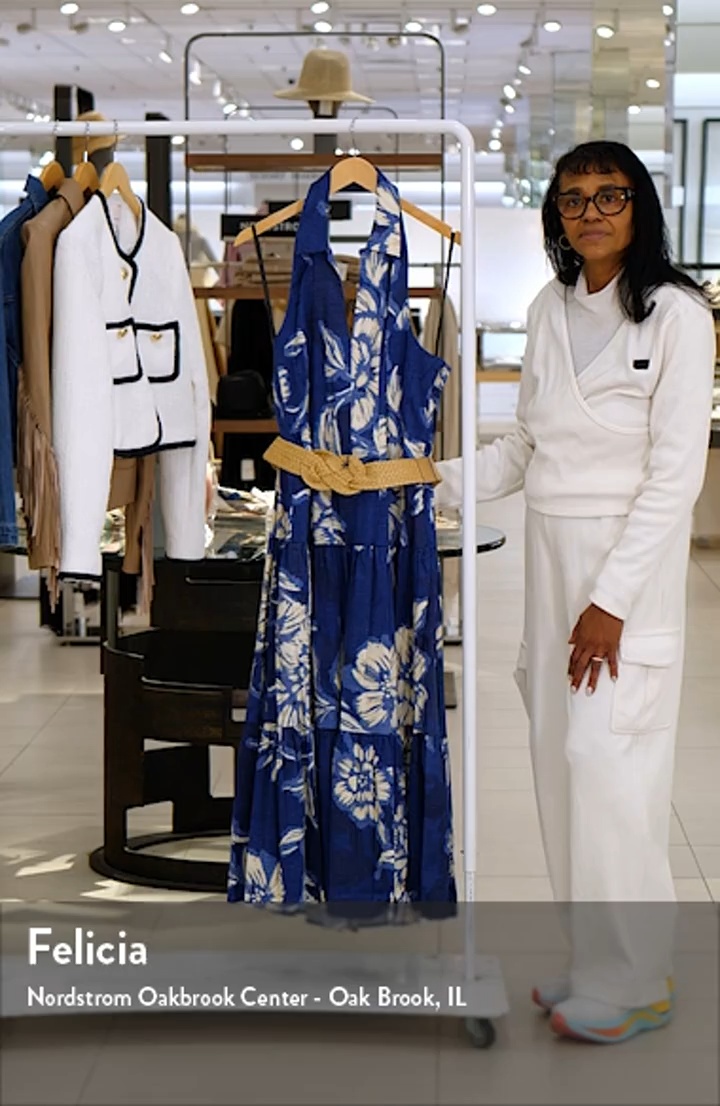 Donna Karan New York Belted Floral Halter Neck Midi Dress