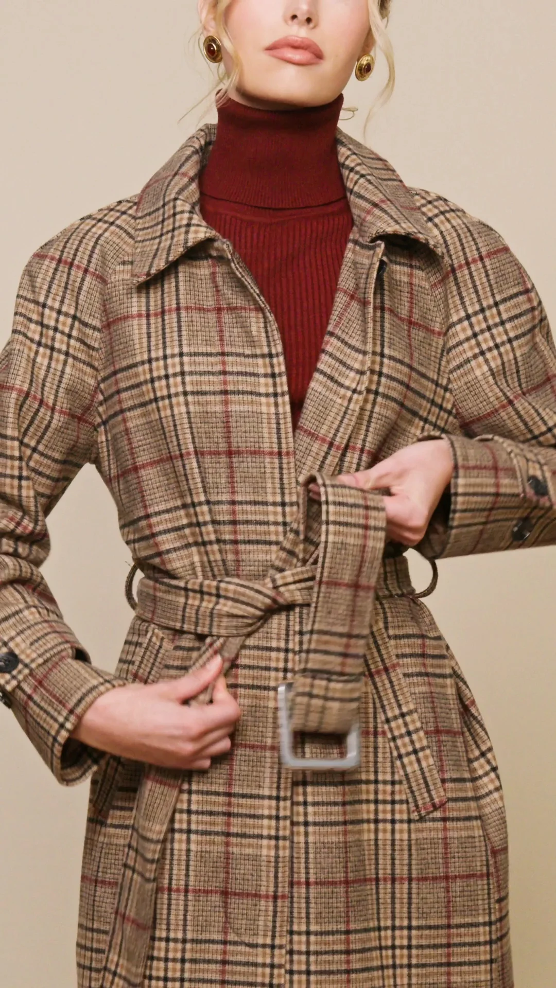 BCBGMAXAZRIA Plaid Coat with Leather store Trim