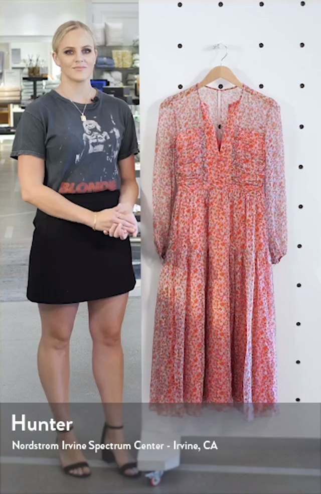 SALONI Yasmeen Floral Long Sleeve Silk Midi Dress Nordstrom