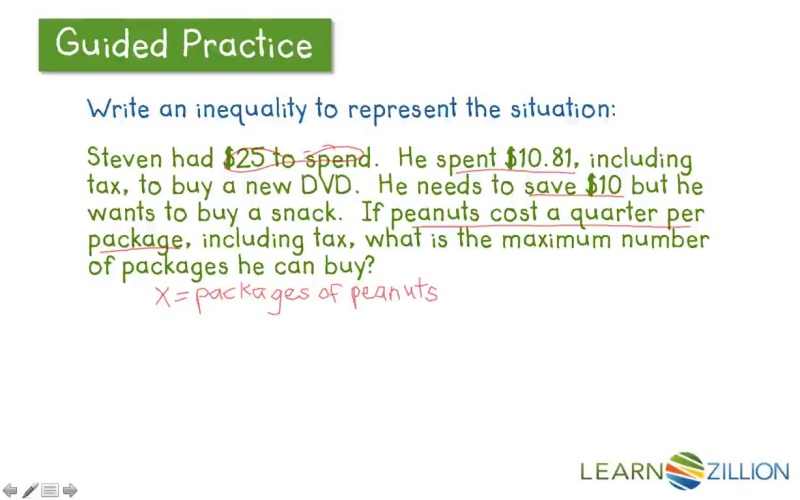 Write An Inequality From A Word Problem Learnzillion
