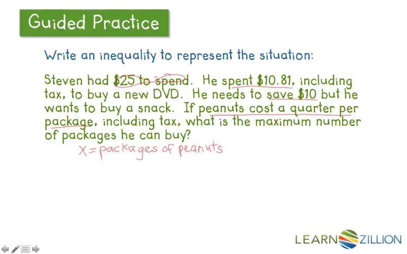 Write An Inequality From A Word Problem Learnzillion Write An Inequality From A Word Problem Learnzillion