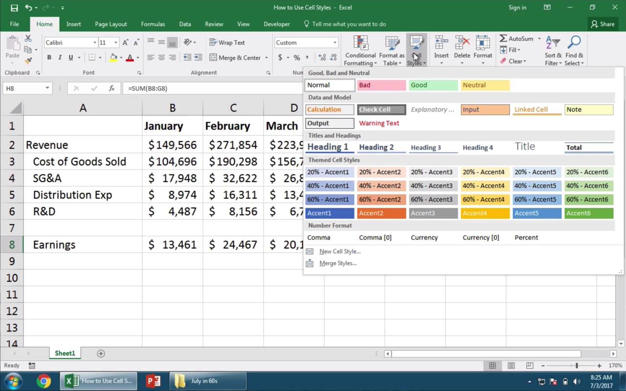 How to Apply Different Styles to a Cell in a Spreadsheet using