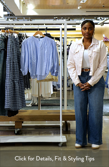 Madewell Shirred Crewneck Button-Up Top (Women) | Nordstrom