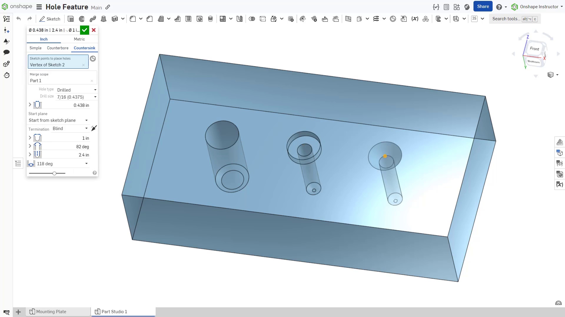 Part Design: Hole feature