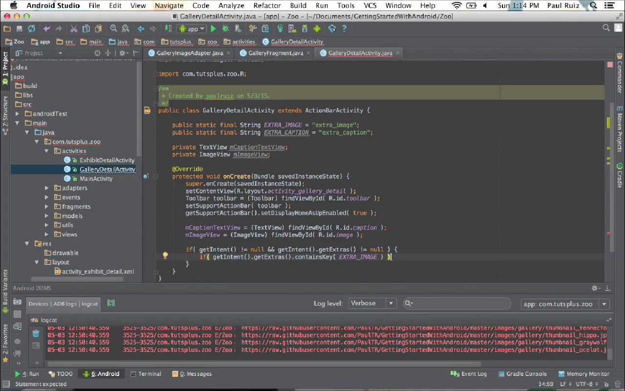 Getting Started With Android - Creating the Gallery Image Detail Activity