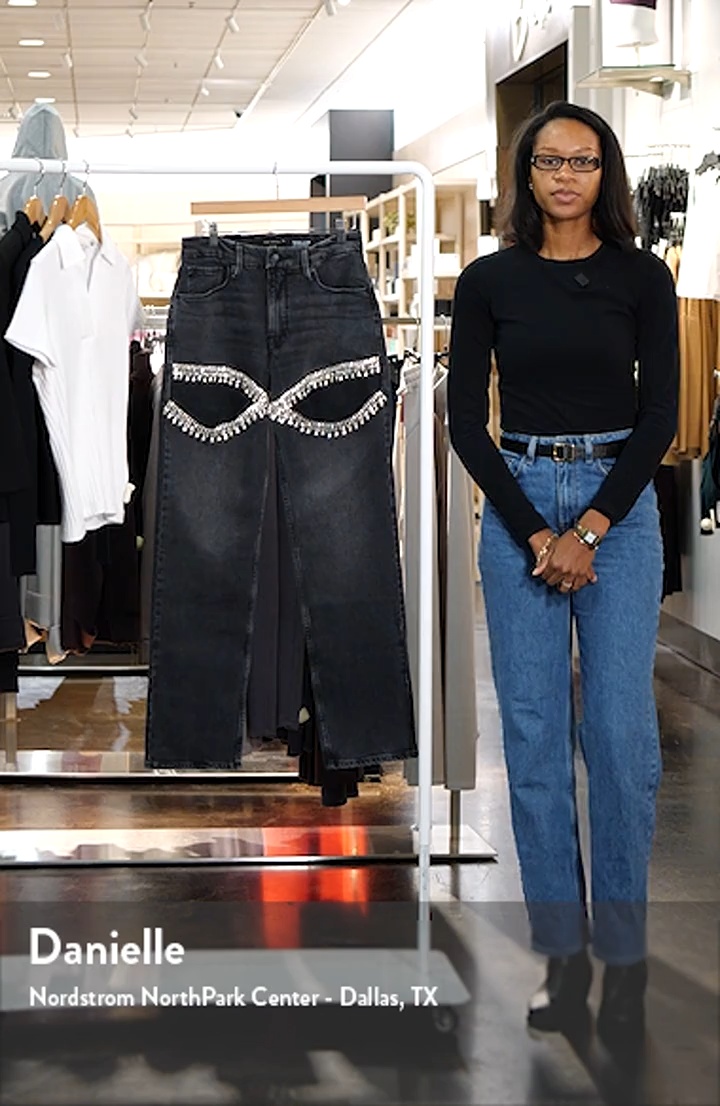 Good Icon Crystal Embellished Cutout Straight Leg Jeans (Women
