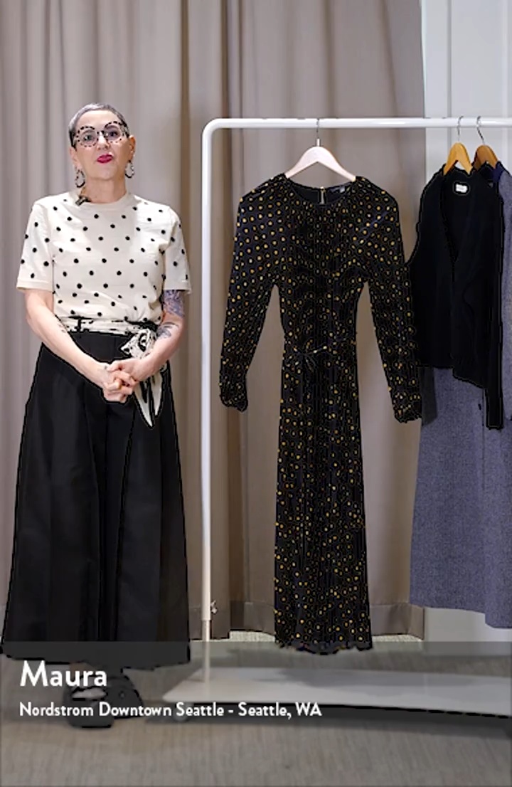 Julia Jordan Pleated Metallic Polka Dot Long Sleeve Dress