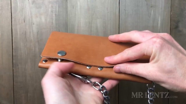 Minimal Leather Wallet - USA Made, Leather Chain Loop Strap, Tan, Monogrammed, Full Grain Leather, Handmade by Mr. Lentz