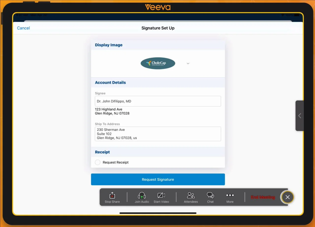 Veeva CRM Engage Meeting Remote Sampling