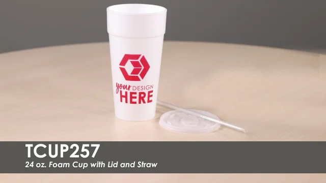 Custom Printed Cups | 24 oz. Foam Cup with Lid and Straw