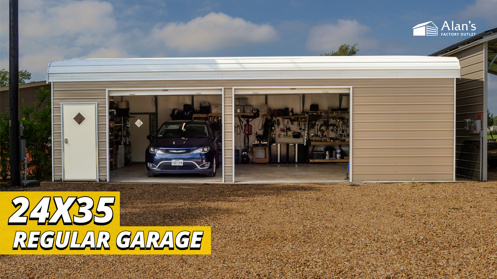 24x35 Regular Roof Metal Garage - Alan's Factory Outlet