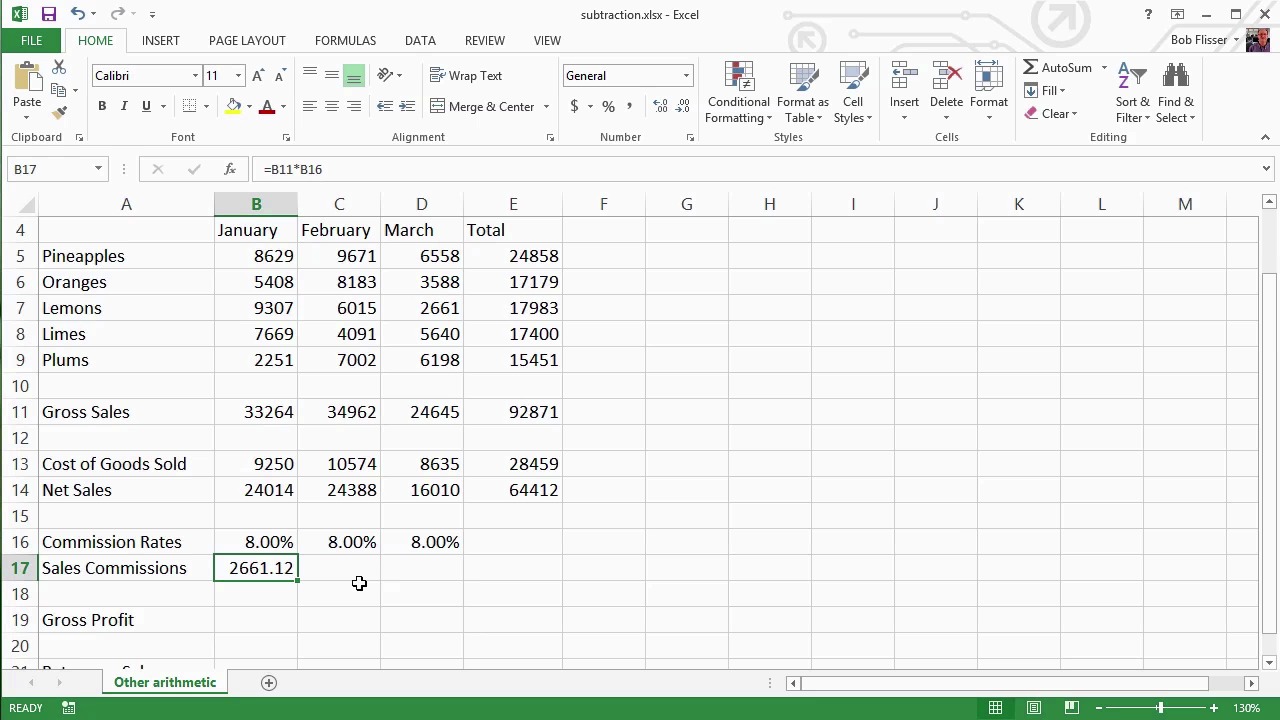 Introduction to Spreadsheets - Subtraction, Multiplication and Division ...