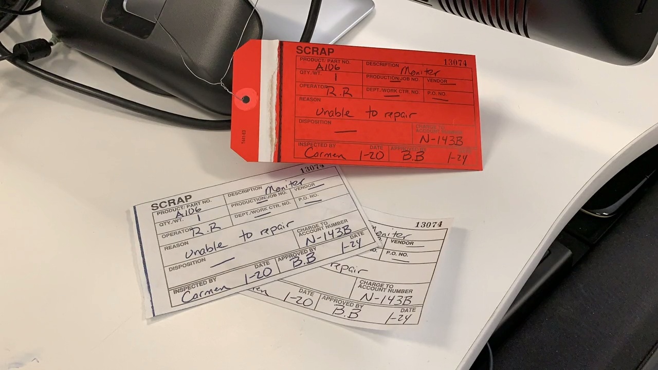 Red 3-part Inventory Scrap Tags