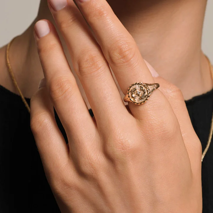 Virgo Zodiac Diamond Signet Ring in 14K Yellow Gold