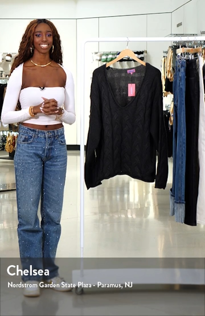 EDIKTED Inga Oversize V-Neck Cable Sweater | Nordstrom