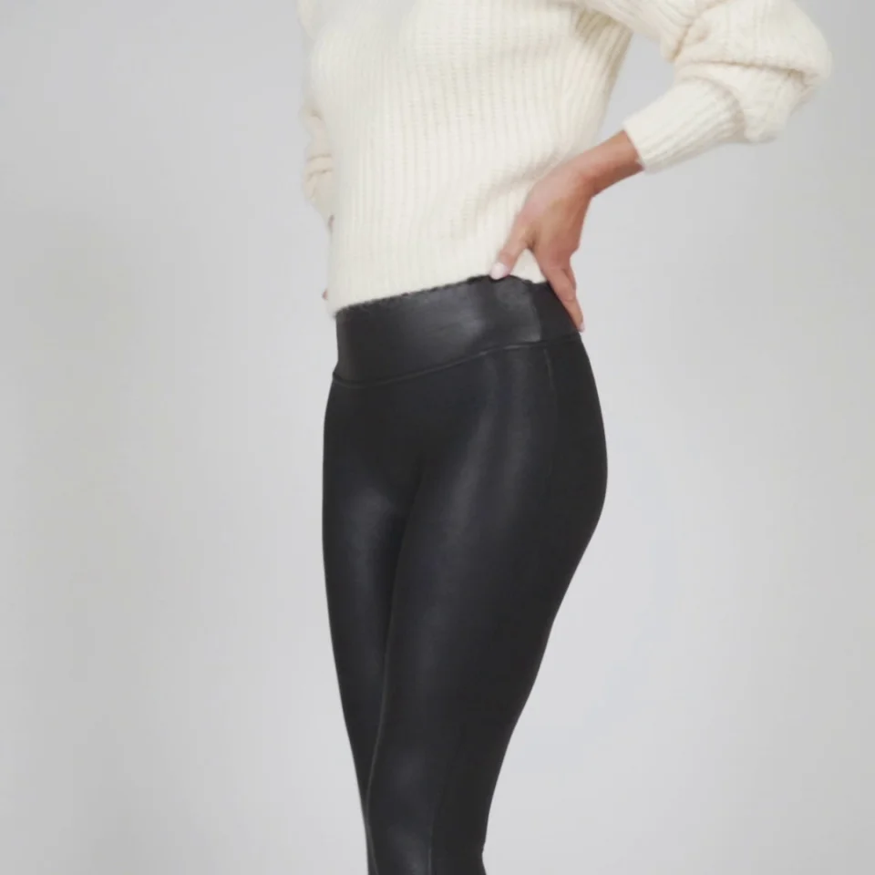 MiuKoMiYa Brown Spanx Leather Leggings For Women High Waist Skinny