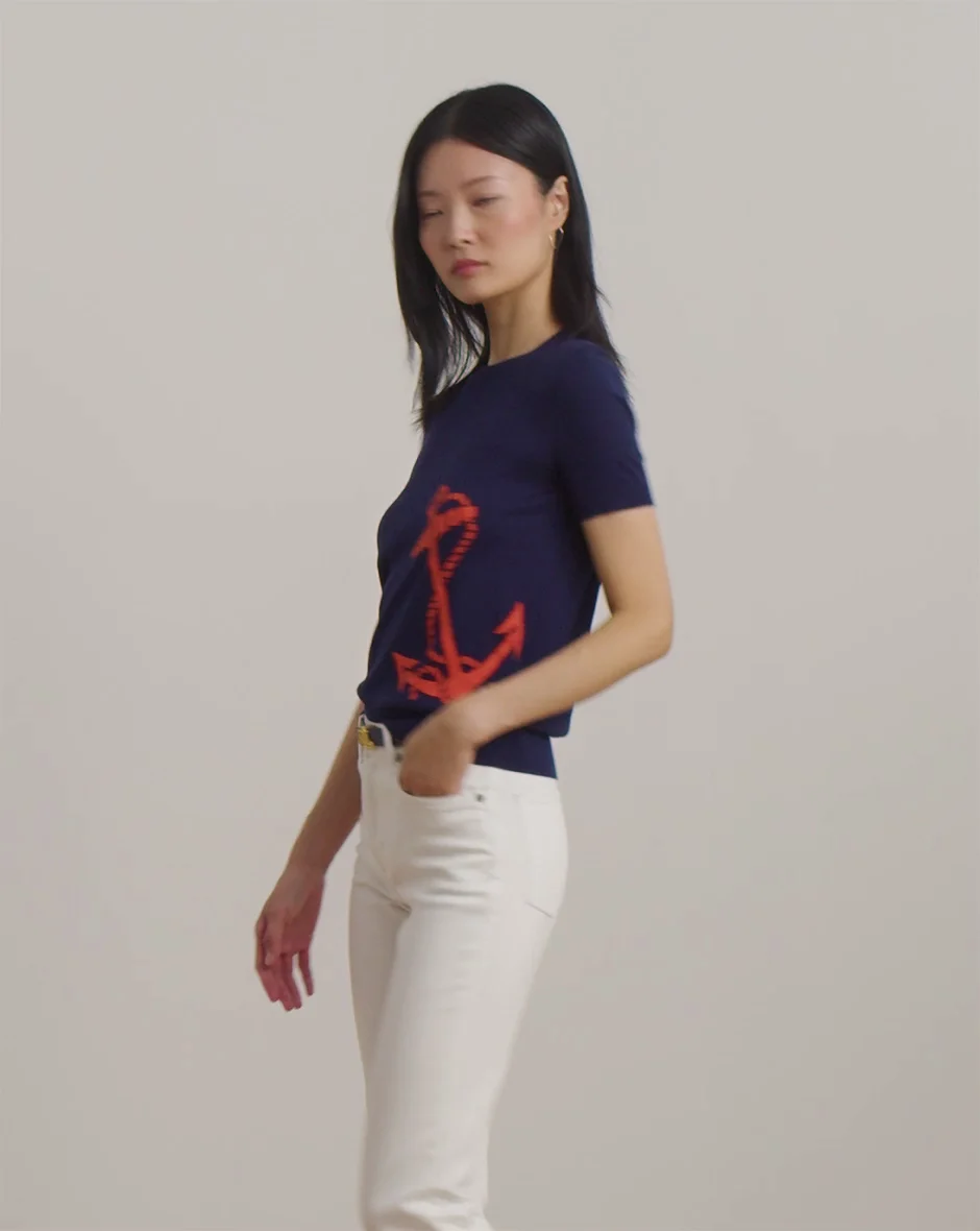 Lauren Ralph Lauren Intarsia Anchor Short Sleeve Cotton