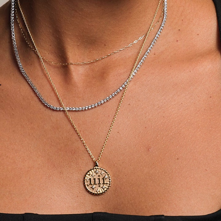 1111 Manifest Diamond Medallion Necklace in 14K Yellow Gold