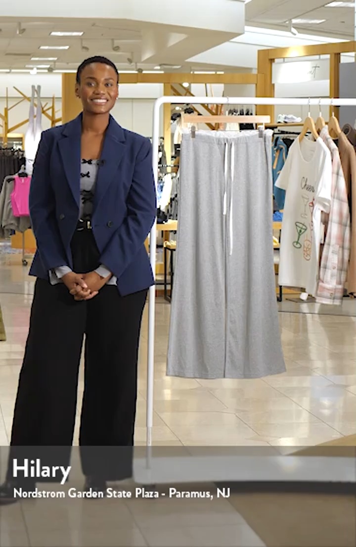 EDIKTED Peekaboo Lace Trim Knit Wide Leg Pants | Nordstrom