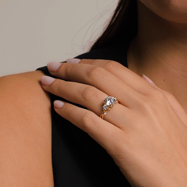 18K Yellow Gold Secret Garden Three Stone Diamond Engagement Ring