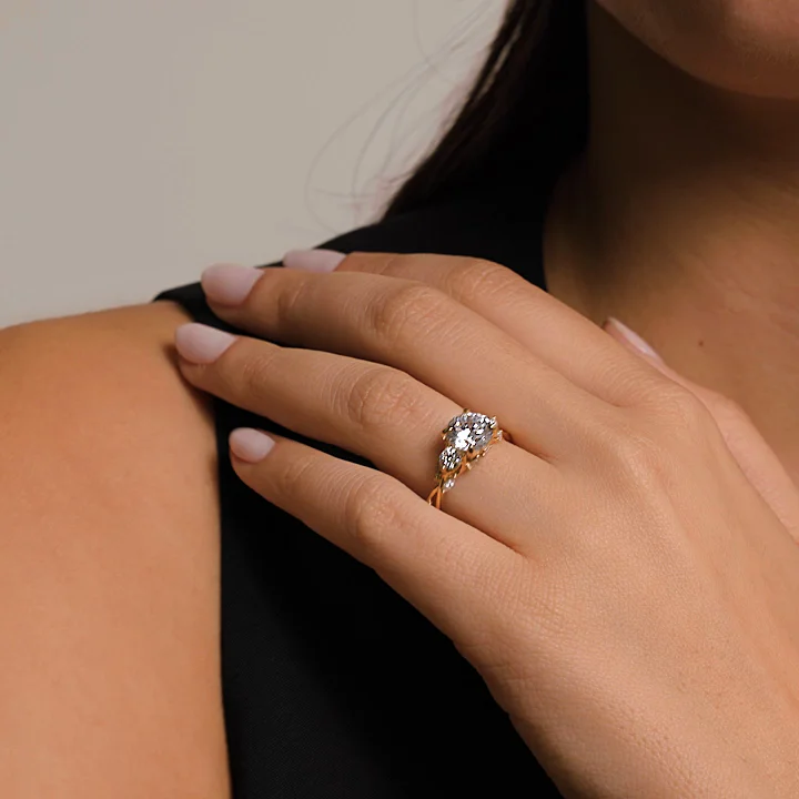 18K Yellow Gold Secret Garden Three Stone Diamond Engagement Ring