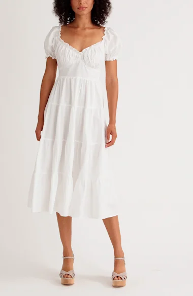 sweetheart neck tiered ruffle cotton dress Sweetheart Neck Tiered Ruffle Cotton Dress (Women)